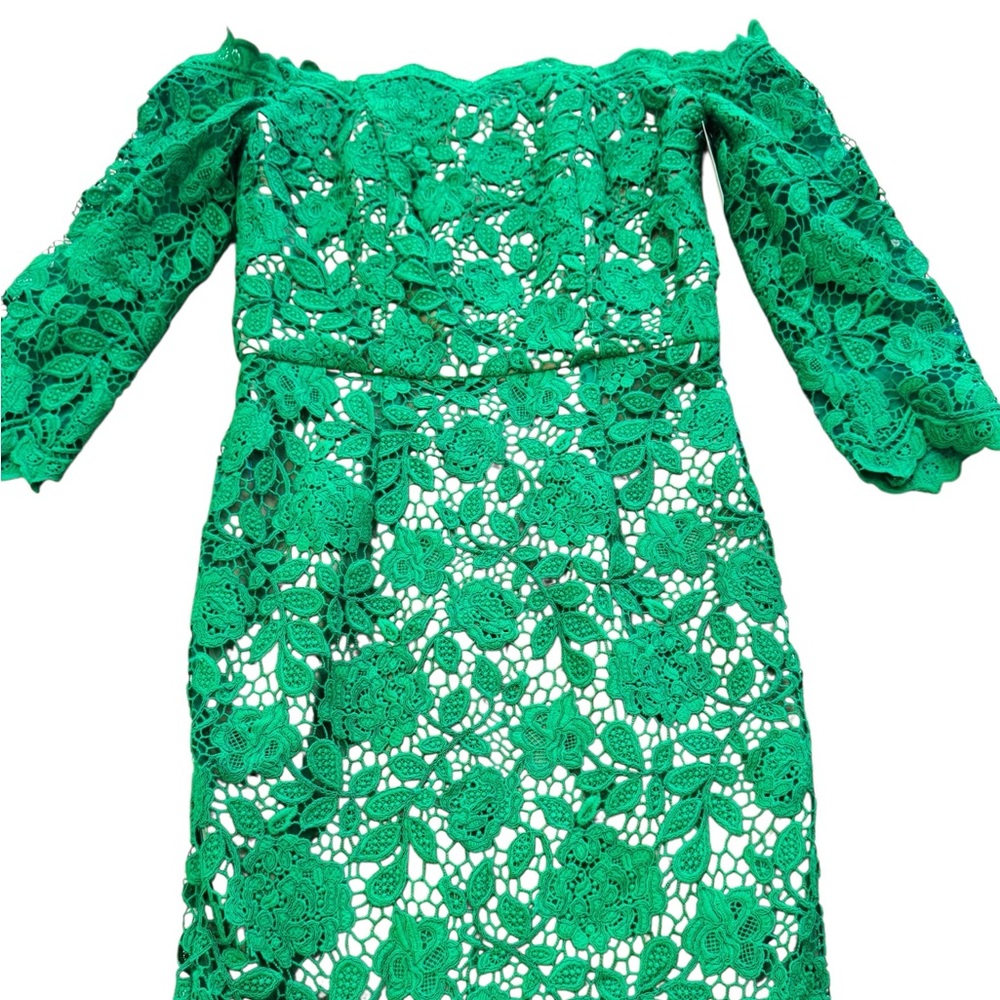 MARCHESA NOTTE***Green Guipure Lace Off-Shoulder Midi Dress***US 6***$795 - Picture 7 of 11